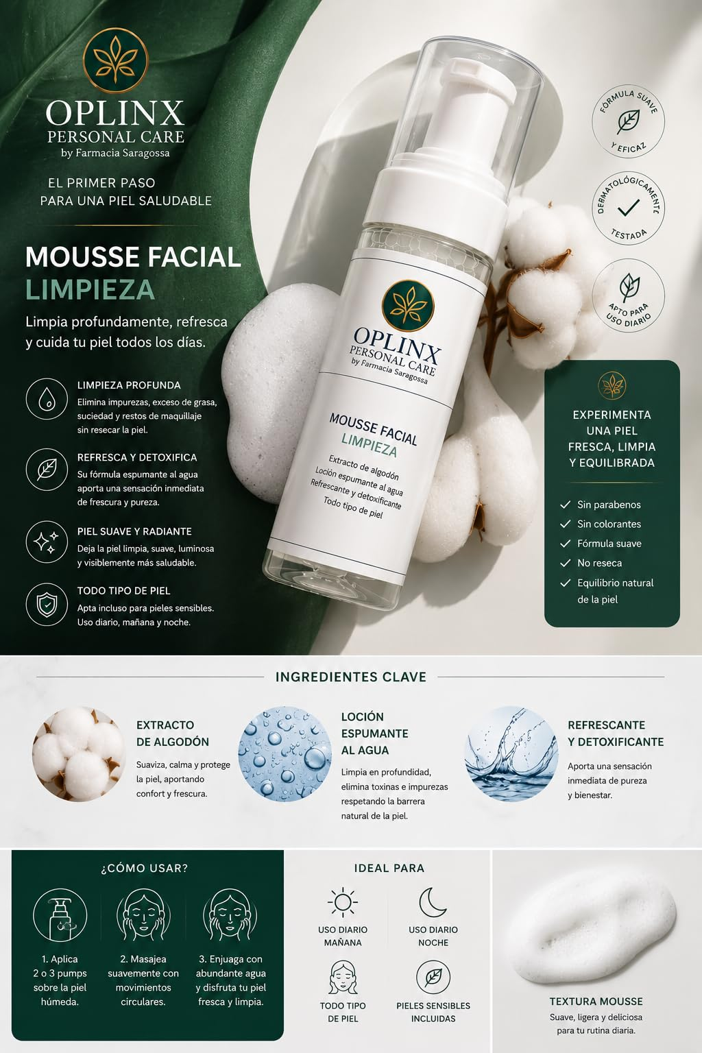 MOUSSE LIMPIADORA FACIAL CON EXTRACTO DE ALGODÓN 150 ML