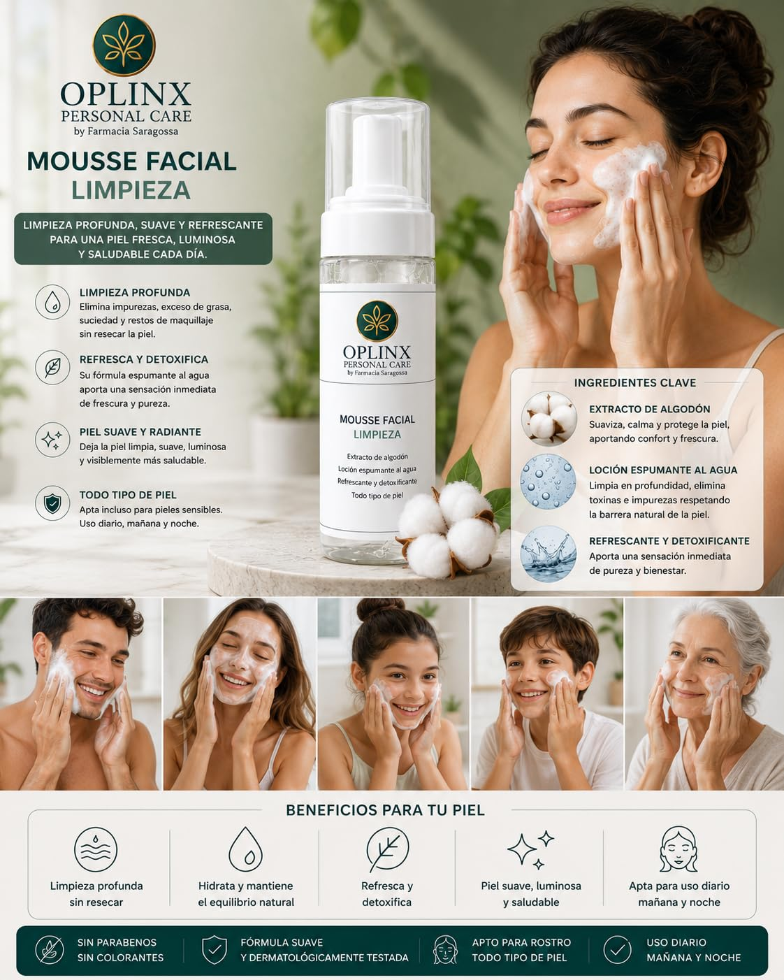 MOUSSE LIMPIADORA FACIAL CON EXTRACTO DE ALGODÓN 150 ML