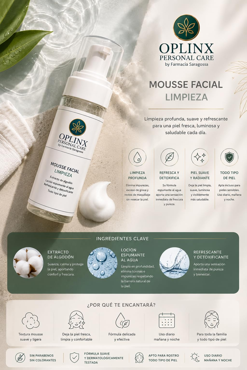 MOUSSE LIMPIADORA FACIAL CON EXTRACTO DE ALGODÓN 150 ML