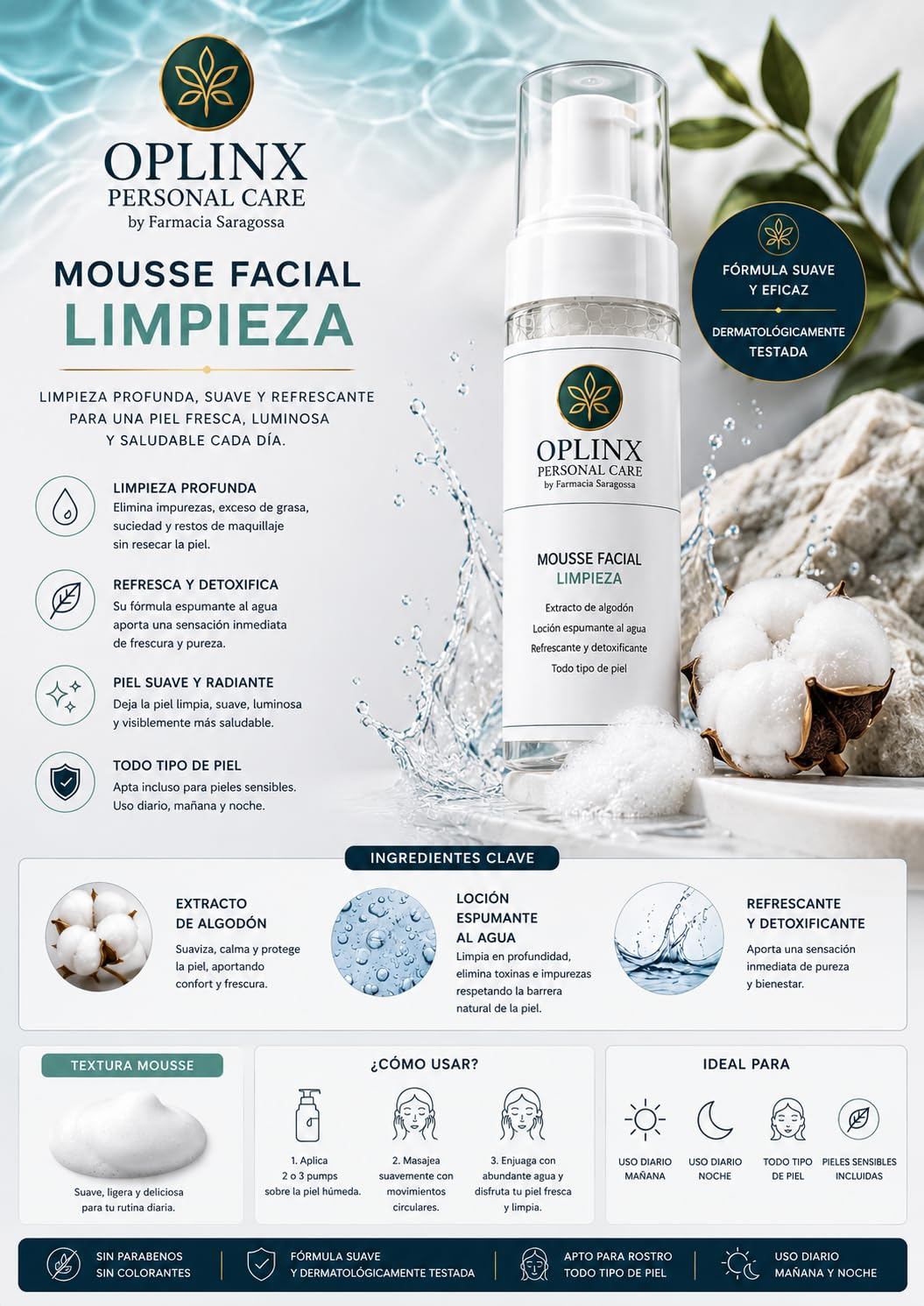 MOUSSE LIMPIADORA FACIAL CON EXTRACTO DE ALGODÓN 150 ML
